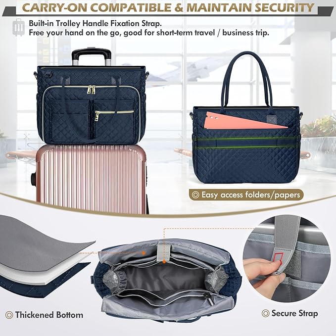 RAINSMORE Teacher Tote Bag 15.6 inch Laptop Bag for Women Work Bags Laptop Tote Nurse Bag Professional Computer Messenger with Insulated Pocket, Laptop Briefcase for Office, College, Dark Blue