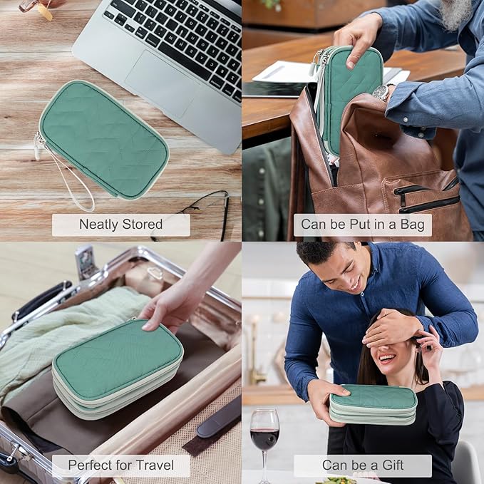 FYY Electronic Organizer, Travel Cable Organizer Bag Pouch Electronic Accessories Carry Case Portable Waterproof Double Layers All-in-One Storage Bag for Cable, Cord, Charger, Phone,-Pattern Green