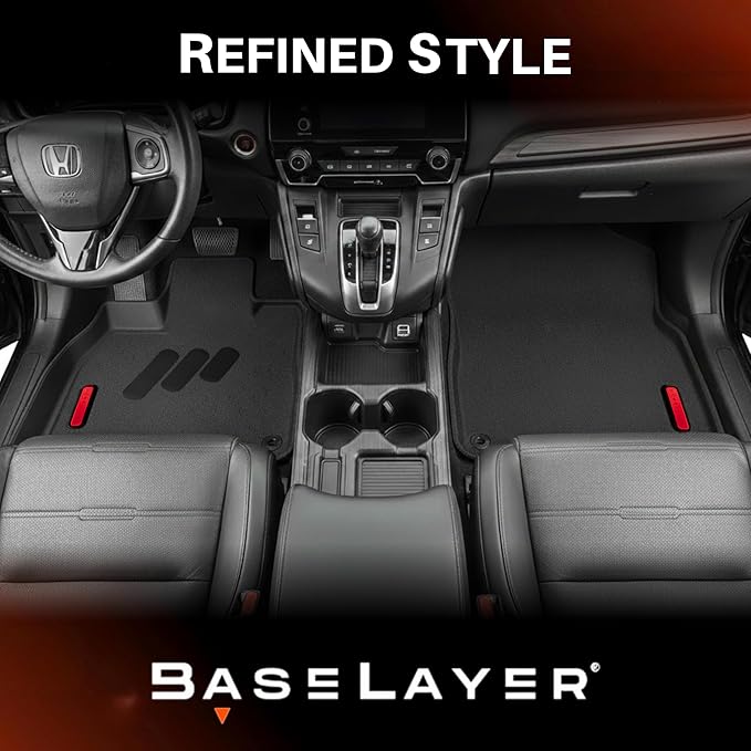 BaseLayer Elite Floor Mats for Honda CR-V (2017-2022) – Made in USA – Precision Fit Heavy Duty All-Weather Mats for Honda CRV – LX, EX, Hybrid, Touring, Special Edition – Front (Red Logo)