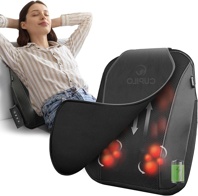 Cordless Low Back Massger with Heat - 4D Kneading Lower Back Massager for Pain Relief Deep Tissue,Portable Shiatsu Massager for Back,Waist,Ideal Gift for Women,Men