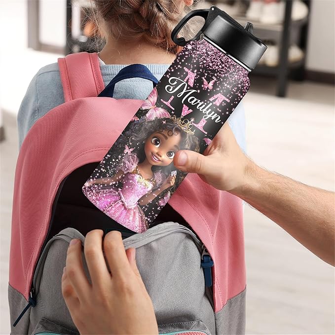 Personalized Water Bottles for Kids with Straw Lid Custom Girl Water Bottle for School Sports Personalized Names Stainless Steel Double Wall Insulated Cup Customized Gifts Style15