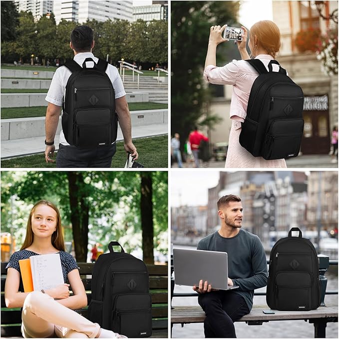Black Backpack for Men and Women, Backpack for School Teens Boys and Girls, Lightweight Casual High School Bookbag, Daily-use Travel Laptop Backpack with USB Charging Port Fits 15.6 Inch Notebook