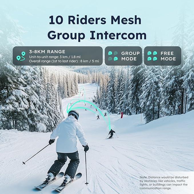 F1 Motorcycle Bluetooth Headset with Smart Voice Control, 10 Riders Mesh Helmet Communication Systems, Noise Cancellation/APP FOTA/Magnet Base, 5mi Long Distance Intercom for Snowmobile/Ski