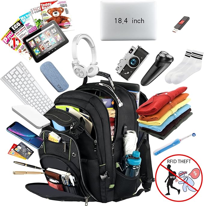 VECKUSON 18.4 Inch Laptop Backpack for Men and Women, 55L Extra Large Gaming Laptops Backpack with USB Charger Port, TSA Friendly Flight Approved and RFID Anti-Theft Pocket