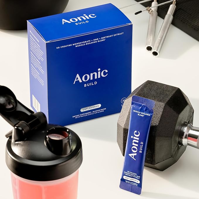 AONIC Build | 3-in-1 Creatine, HMBPro™ & Beetroot Formula | Vegan, Non-GMO Pre/Post-Workout Drink Mix – Unflavored (30 Sticks)