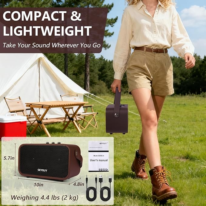 GDSK-4 Portable Bluetooth Speaker, Retro Wireless Speaker with Dual 4″ Drivers, Balanced Sound for Podcasts & Daily Listening, USB-C Charging, AUX/USB, Home & Office Desktop Wooden Speaker