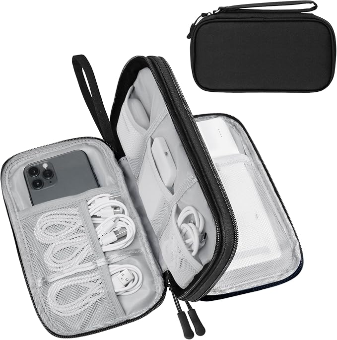 Electronics Organizer Travel Case,Electronic Accessories Storage Bag,Portable Waterproof Cable Organizer Bag,Travel Cord Organizer Bag for Small Charging Cord Storage,Cables,SD Card-Black