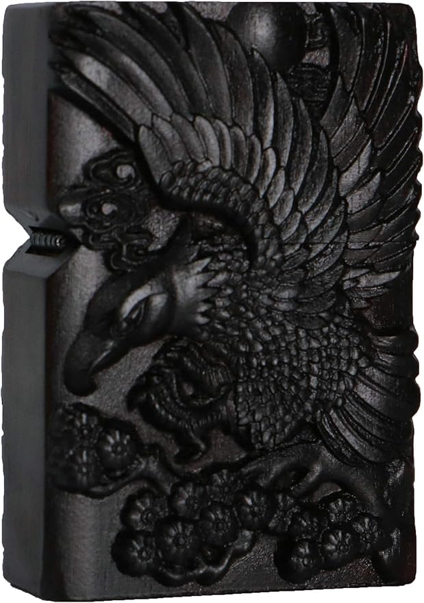 Natural Ebony Black Wood Carved Lighter Shell Box For Zippo Module (Eagle)