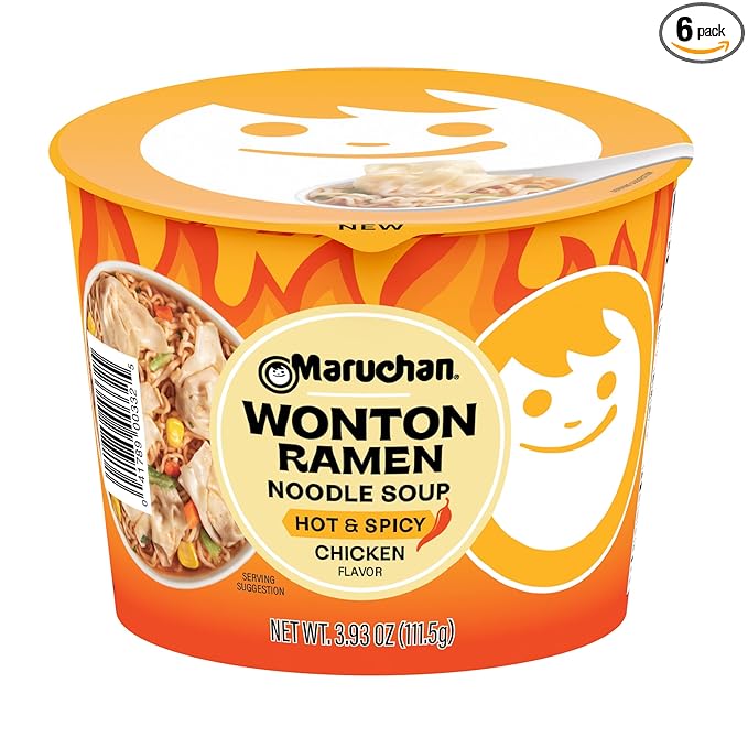 Maruchan Microwavable Wonton Bowl, Hot & Spicy Chicken, 3.93 Oz, 6 Count