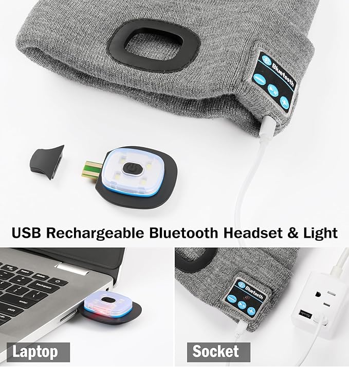 CENSGO Bluetooth Beanie with The Light, Unique Tech Gifts for Men Husband Him Teen, Wireless Headphones for Fishing Jogging Working, Christmas Stocking Navy Blue
