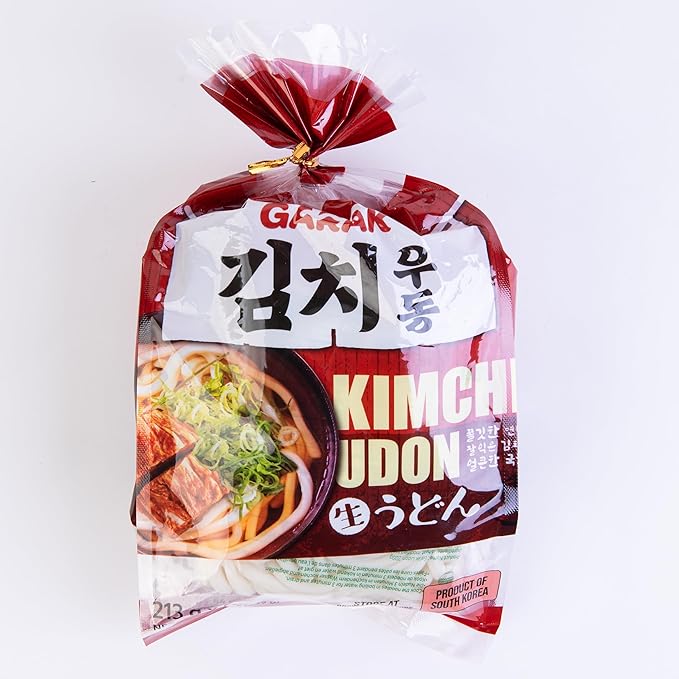 GARAK Kimchi Soup Udon Noodles (3 Packs) – Thick Japanese-Style Korean Noodles with Seasoning, Ready in 2 Minutes, Perfect for Quick Meals (645g / 22.75oz)