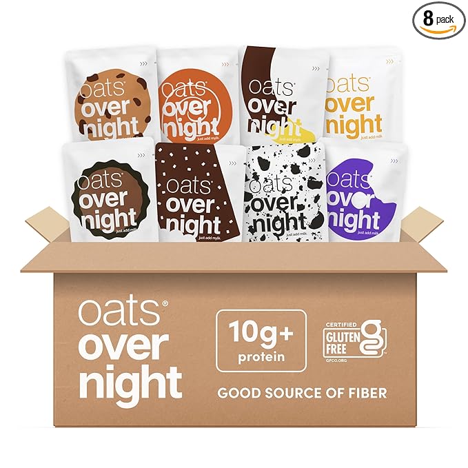 Oats Overnight Dessert Variety Pack - High Protein, High Fiber Breakfast Protein Shake - Gluten Free Oatmeal, Non GMO High Protein Oatmeal - Salted Toffee, Chocolate Satin Pie & More Flavors (8 Pack)