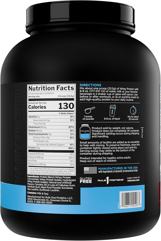 Rule 1 Whey Protein – 24g Fast-Acting Protein from All-Whey Sources with Naturally Occurring EAAs & BCAAs for Workout Recovery or Anytime Use (5 Pounds*, Strawberries & Crème)