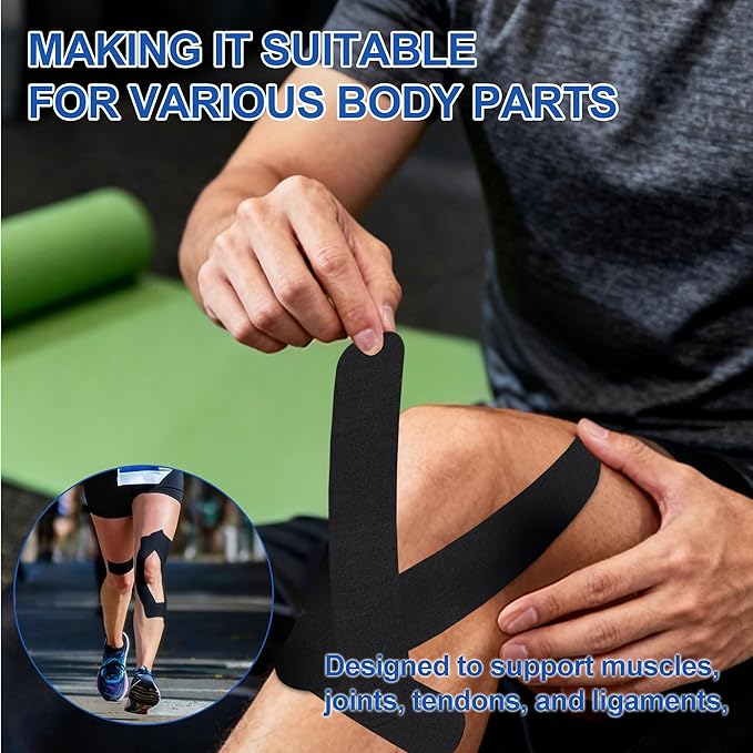 PHYTOP Kinesiology Tape Precut - 115ft (140 Strips) Bulk Roll, Latex-Free & Water-Resistant Athletic Tape - Muscle & Joint Support for Sports, Workouts (Black)
