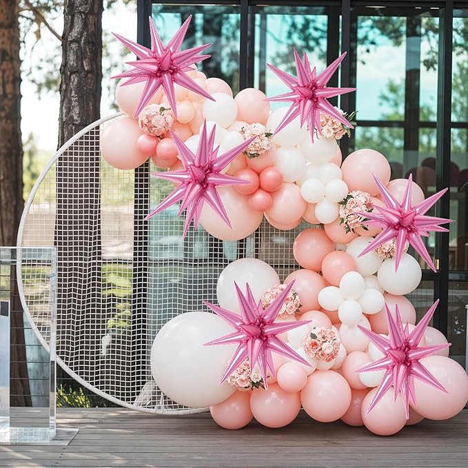 6PCS Star Balloons, 22Inch Large Pink Star Balloon Explosion Foil Balloons Cone Spike Balloon for Birthday Graduation Wedding Anniversary Party Backdrops Decorations