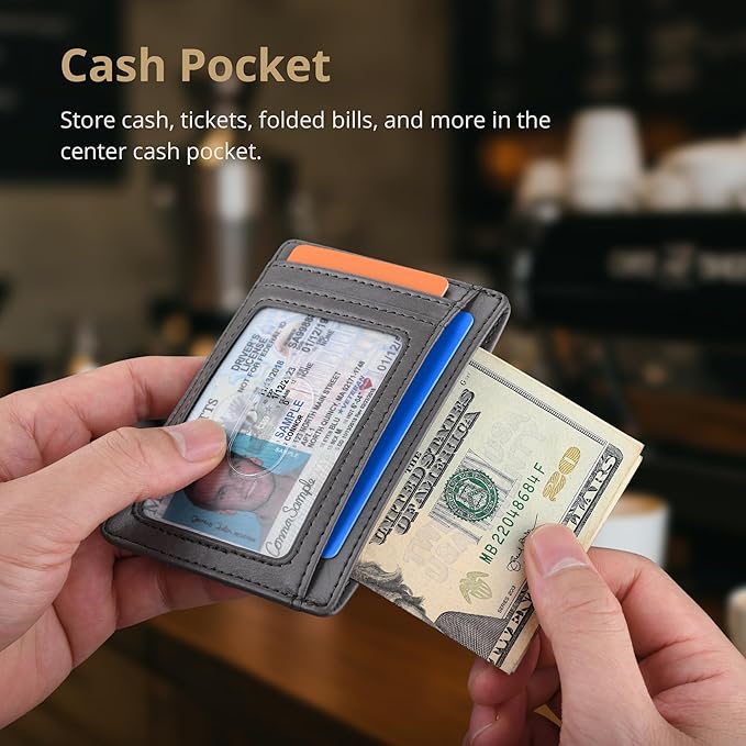 Buffway Slim Minimalist Front Pocket RFID Blocking Leather Wallets for Men and Women - Alaska Grey