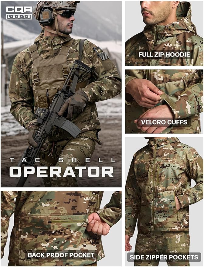 CQR Men's Tactical Softshell Jacket, Winter Warm Fleece Lined Coat, Water Resistant Outdoor Hunting Hiking Rain Windbreaker