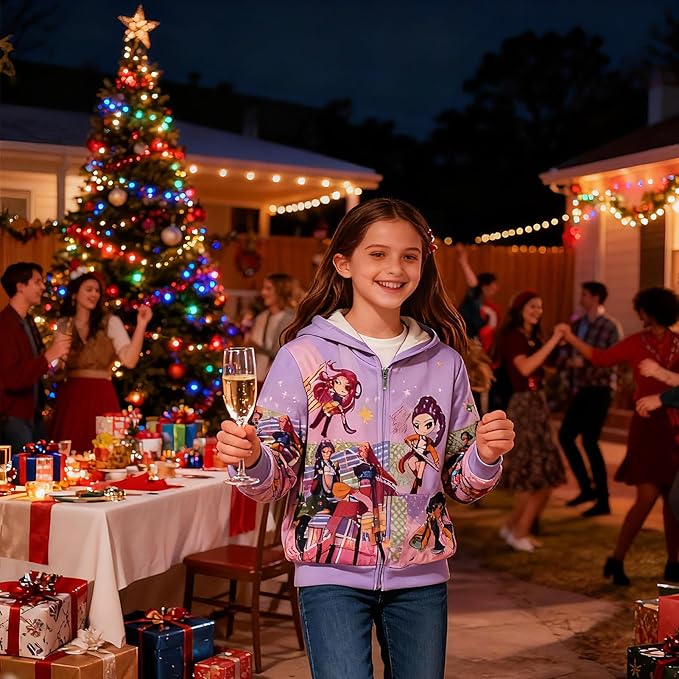 Ecocomfy Pop Singer Costume for Girls, 3D Printed Hooded Sweatshirt, Kids Casual Novelty Hoody Long Sleeve Zipper Jacket