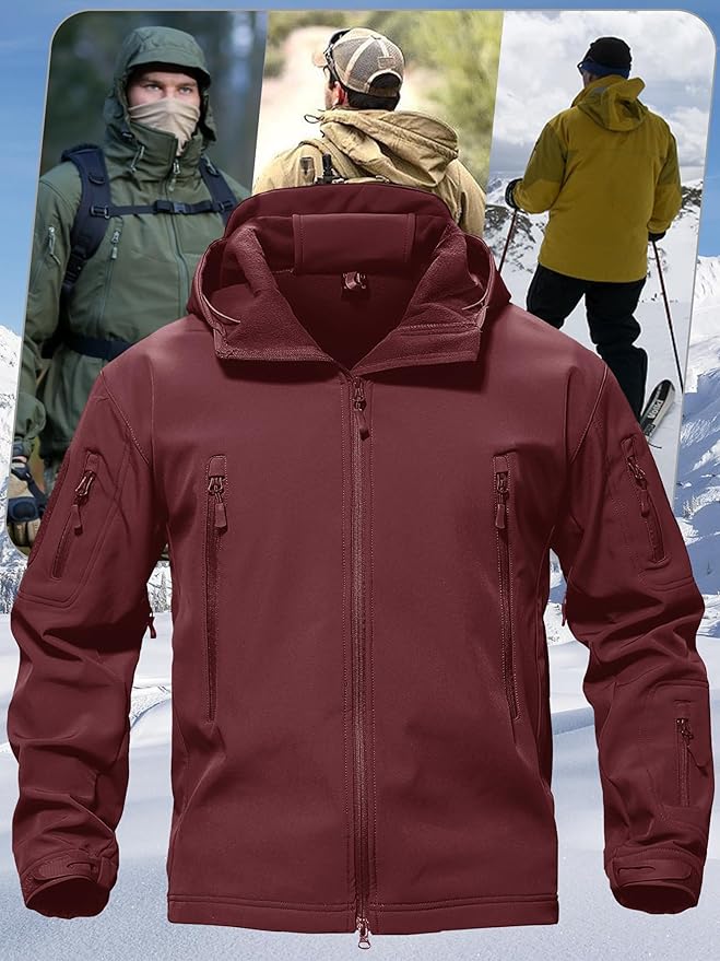 TACVASEN Men's Special Ops Military Tactical Soft Shell Winter Warm Fleece Lined Jacket Rain Hood Coat Hiking Snowboard