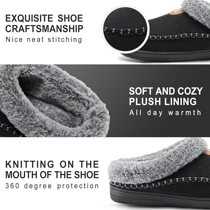 ATHMILE Mens Slippers Warm Moccasin Memory Foam House Shoes Indoor Outdoor Fuzzy Plush Lined Slippers for Home Bedroom