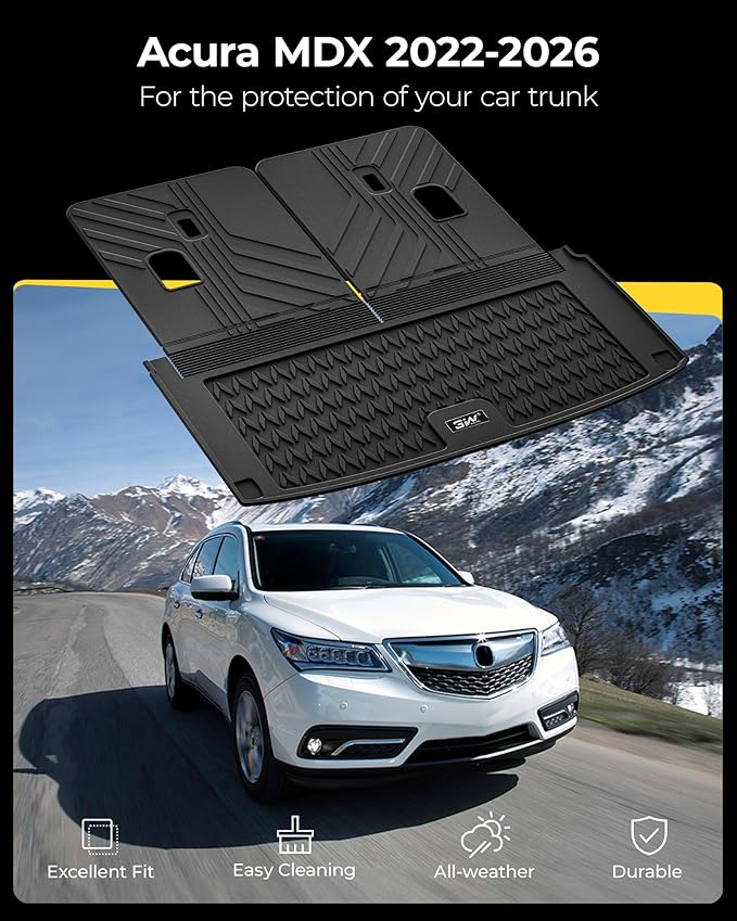 3W Trunk Mat with Backrest Mat Fit 2022-2025 2026 Acura MDX Accessories, Cargo Mat and Seat Back Cover Protector TPE All Weather, Black