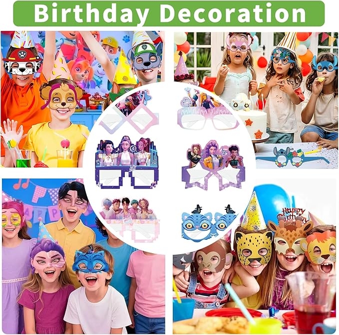 DiXteption 6 Pcs Cute Party Decorations, Cartoon Photography Party Glasses, Perfect for Birthday Parties, Themed Gatherings, Celebrations—capture unforgettable photos to cherish your special day.