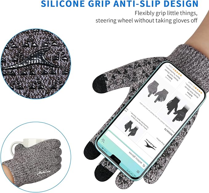 Achiou Winter Gloves, Glove for Men Women, Upgraded Touch Screen Texting Warm Running with Thermal Soft Knit Lining