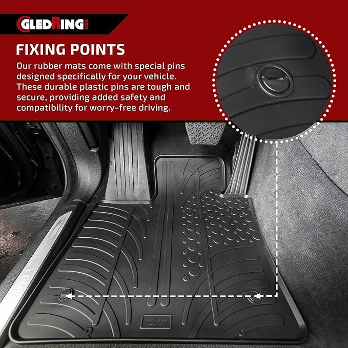 Gledring USA Custom Fit All-Weather Rubber Floor Mats Intended for Land Rover Range Rover Velar 2018-2022, No Trimming Required, Tailored Custom Fit, Protects from Rain, Mud, & Snow