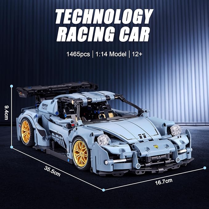 HIGH GODO Technic Car Building Blocks Set for Adults, 1465 Pieces 1:14 Super Sports Vehicle Model Building Kits, Racing Car Collectible Gifts for Men Teenagers Boys Aged 12+