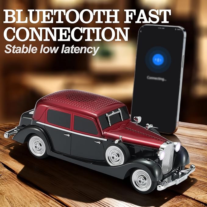 Vintage Car Bluetooth Speaker, Retro Classic Model with Powerful Sound, Built-in Mic, TWS Dual Pairing, Multi-Interface Output, Portable Wireless Outdoor Speaker for Parties & Beach (RED)