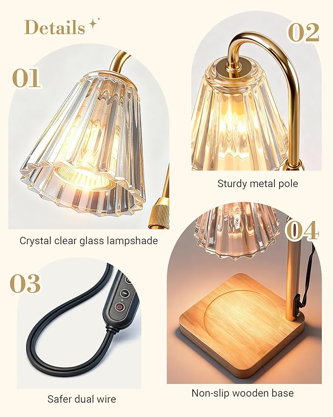 Marycele Candle Warmer Lamp with Timer Dimmer for Yankee Candles Adjustable Height, Birthday Gifts for Women Mom Sister, Wax Candle Lamp Warmer Vintage Farmhouse Home Decor