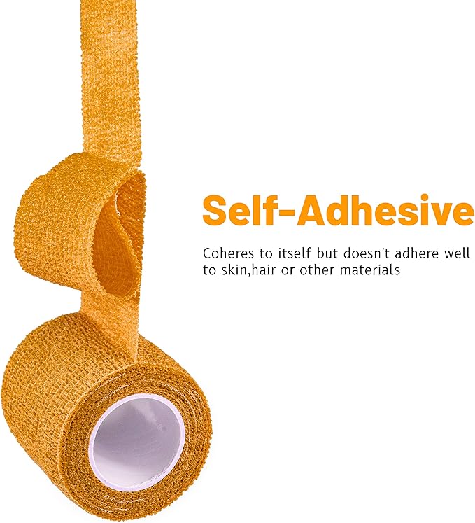 FRESINIDER 9 Rolls Self Adhesive Wrap Athletic Tape Gauze, Breathable Elastic Cohesive Bandage for Sports Injury & Pet (7 Pcs 2" x 5 Yards + 2 Pcs 1" X 5 Yards) (Orange)