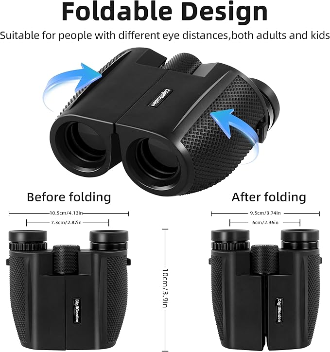 Binoculars for Adults and Kids, 12x25 HD Compact Binoculars for Bird Watching, Large Eyepiece Waterproof Binocular and Low Light Vision, Easy Focus for Sport Games, Outdoor Hunting, Travel Sightseeing