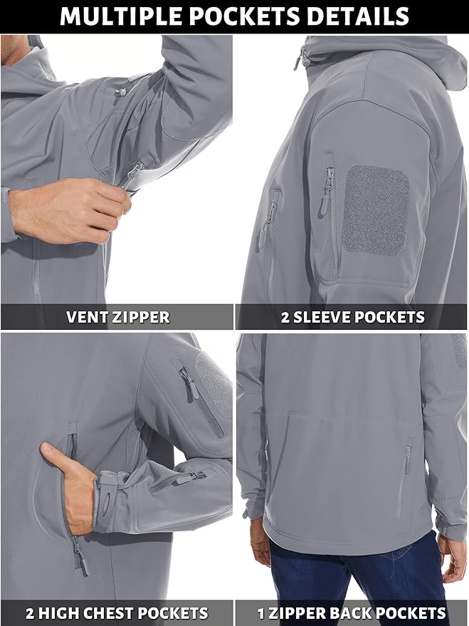 TACVASEN Men's Special Ops Military Tactical Soft Shell Winter Warm Fleece Lined Jacket Rain Hood Coat Hiking Snowboard
