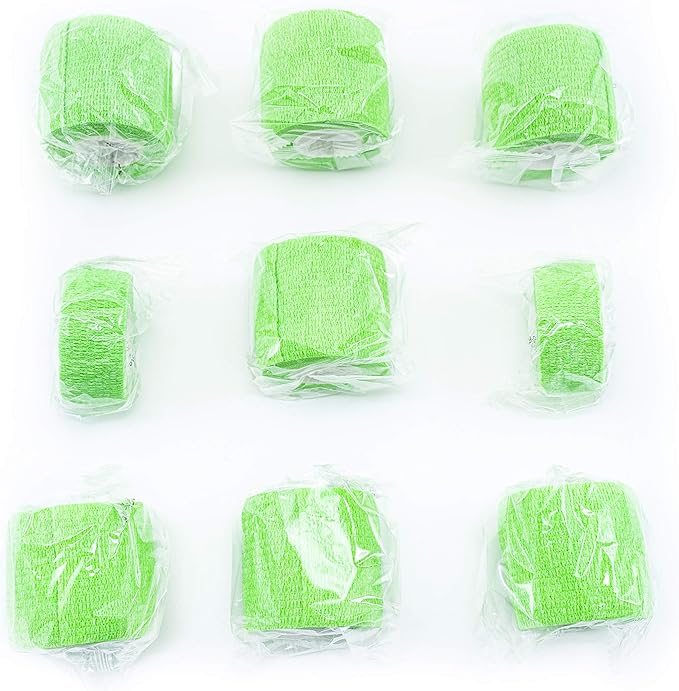 FRESINIDER 9 Rolls Self Adhesive Wrap Athletic Tape Gauze, Breathable Elastic Cohesive Bandage for Sports Injury & Pet (7 Pcs 2" x 5 Yards + 2 Pcs 1" X 5 Yards) (Fluorescent Green)