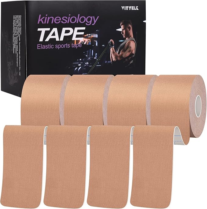 VityElk Kinesiology Tape Uncut 2In x 16.4ft - Elastic Sports Tape for Muscle & Joint Pain Relief, Waterproof Support, Athletic Recovery, Physical Therapy, Latex-Free Design (Beige 4 Roll)