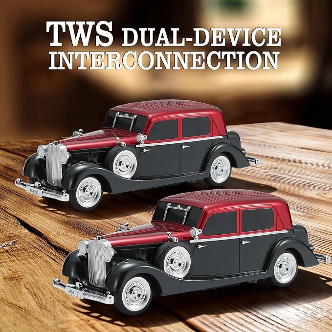 Vintage Car Bluetooth Speaker, Retro Classic Model with Powerful Sound, Built-in Mic, TWS Dual Pairing, Multi-Interface Output, Portable Wireless Outdoor Speaker for Parties & Beach (RED)