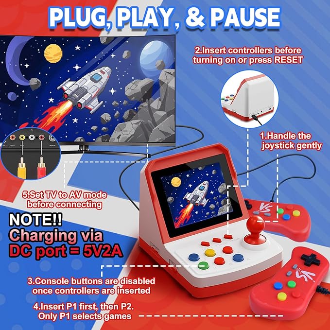 A6 Retro Handheld Game Console - Supports 1000+ Games,3.2 Inch Screen,Mini TV-Style,Plug & Play to Big Screen,2-Player Ready - Birthday Gift for Boys and Girls,Video Games for Partner(Red)