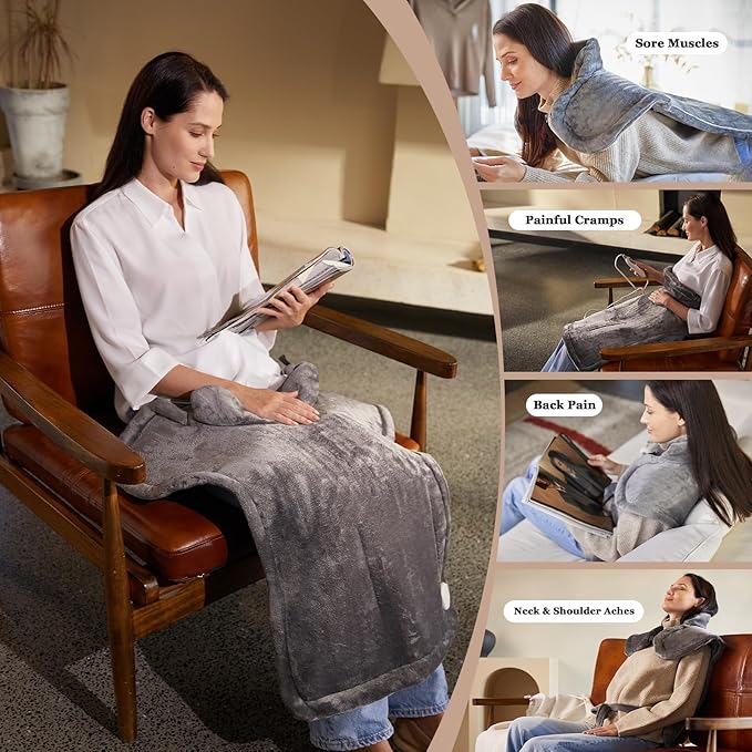 Heating Pad for Neck Shoulder and Back, Valentines Day Gifts for Her Him, Birthday Gift for Women Men Mom, Deeper Pain Relief,Large Weighted Heat Pad, FSA Eligible HSA Approved, ETL Certified, Gray