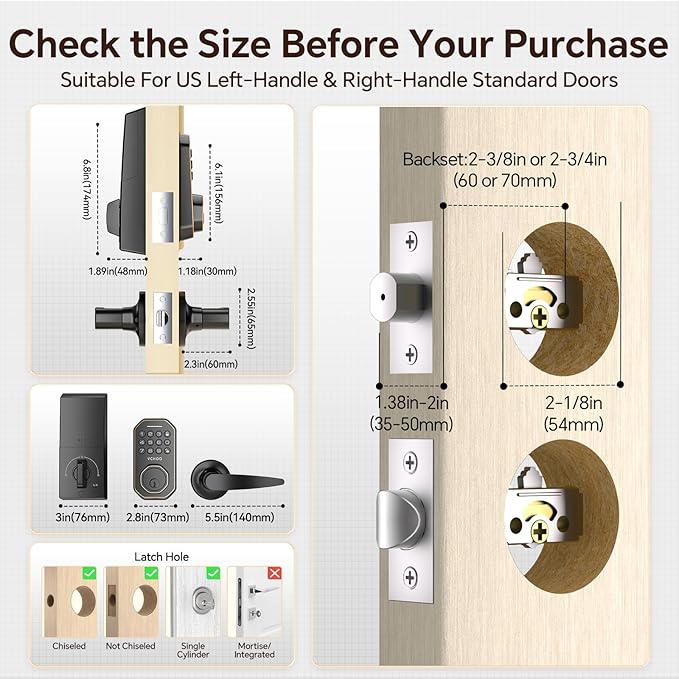 Keyless Entry Door Lock Set Smart Locks for Front Door Keypad Door Lock with Handle Auto Lock One Time Password Anti Peeping Password IP54, Bronze