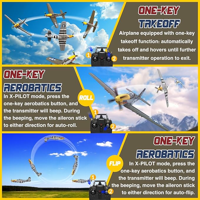LEAMBE Brushless 4 Channel RC Plane P51D Mustang 500mm Remote Control Airplane Fighter RTF with 6-Axis Gyro, 3 Modes & Aerobatics, 2.4GHz Radio Controlled Aircraft for Beginners & Adults