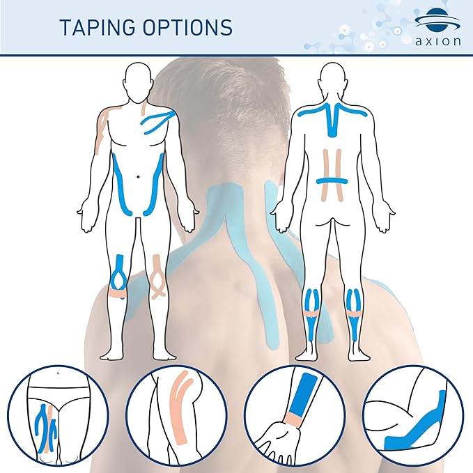 axion Kinesiology Tapes PRECUT Blue Beige | 50 Pre-Cut Sport Tape Strips 10x2 in | Waterproof • Skin-Friendly • Elastic | Kinesiology Tapes Ideal for Sports