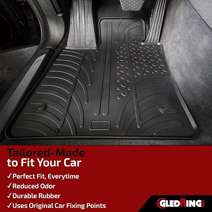 Gledring USA Custom Fit All-Weather Rubber Floor Mats Intended for Ford Edge 2015-2023, No Trimming Required, Tailored Custom Fit, Protects from Rain, Mud, and Snow.