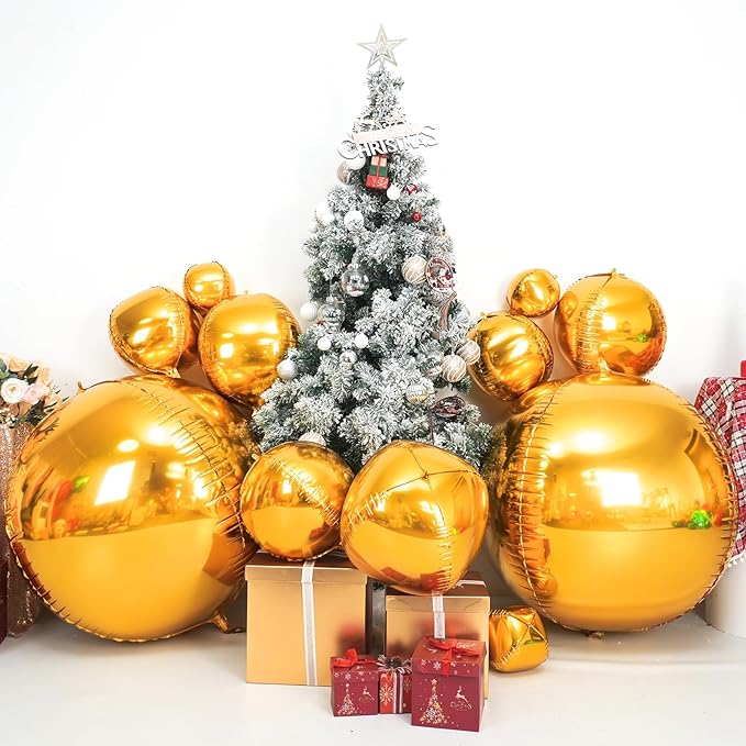 50 Inch Giant Gold Round Foil Balloons, 3Pcs Metallic Gold 4D Ball Balloons for Birthday New Year Eve Wedding Engagement Graduation Anniversary Party Decorations 2026