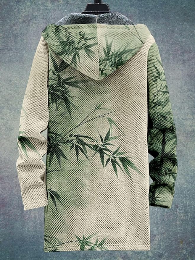 2025 Men's Ethnic Pattern Hooded Jacket Long Cardigan Hoodies Full Zip Vintage Knitted Zipper Coat with Pocket