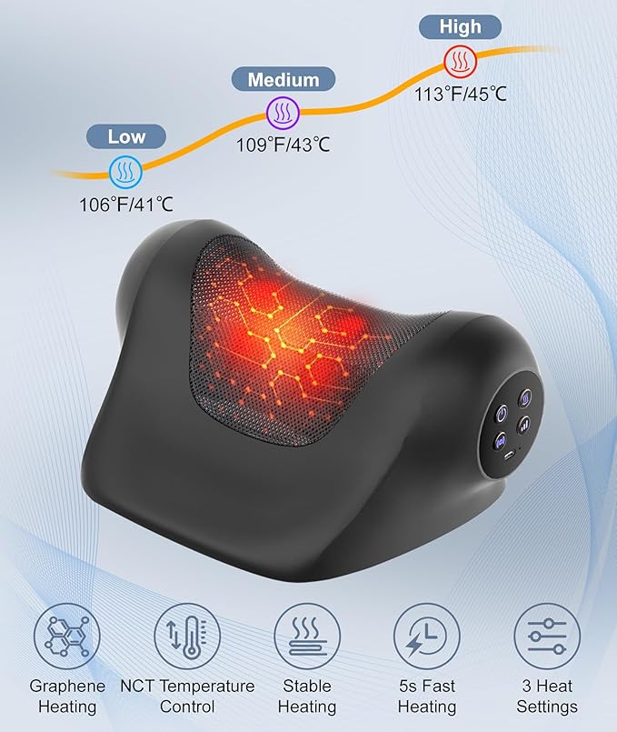 Ringco Neck Massager with Heat, Red Light & Vibration Adjustable, Heated Neck Stretcher with 3 Modes, Rechargeable Cervical Traction Device for Pain Relief & Muscle Relaxation, Christmas Gift (Black)