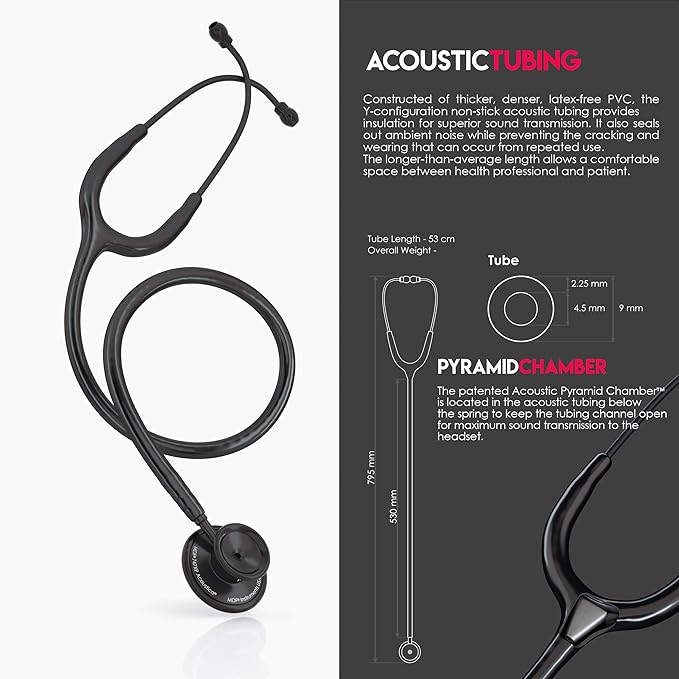 MDF Instruments, Acoustica Lightweight Stethoscope for Doctors, Nurses, Students, Home Health Use, Adult, Dual Head, White Tube, Pink Alloy Chestpiece-Headset, MDF747XPPA29