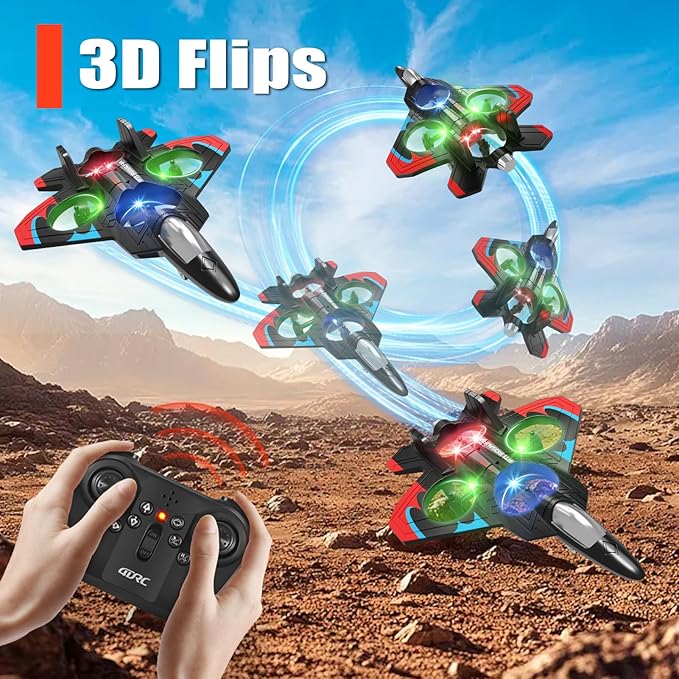 4DRC V32 Foam RC Planes with 4 Batteries, Remote Control Airplanes for Kids Adults 8-16, RC Airplane Drone Helicopter with Light, 360° Flip Fighter Jet Toys, Airplane Toy Gifts for Kids Adults