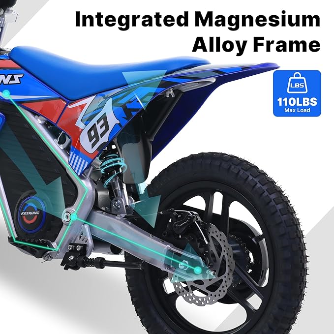 Racing Grade Electric Dirt Bike for Kids, Peak 500W Powerful Motorcycle for Ages 5-10, 36V 5.2Ah Lithium Battery, Dual Shock Absorption, 3 Speed Modes, Safe Disc Brake, 14 inch Off Road Tires, Blue