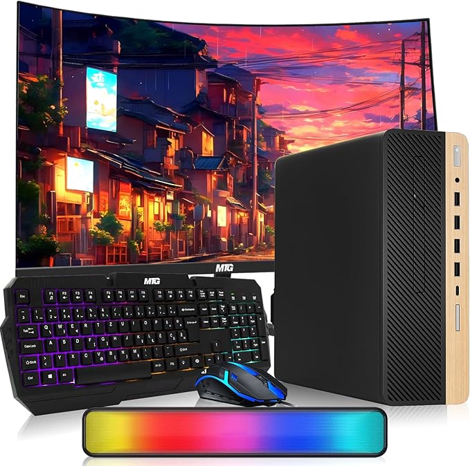 HP Light Single Premium Desktop Computer PC – AMD Processor,16GB RAM,512GB SSD,24 Inch Curved Monitor,RGB Keyboard with AI Copilot Key and Mouse,RGB Soundbar,Windows 11(Renewed)